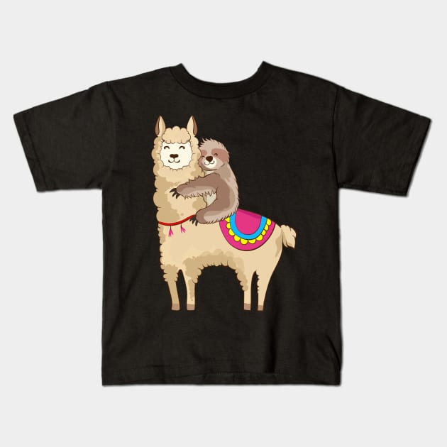 Sloth Riding Llama Hugging Animal Friends Kids T-Shirt by theperfectpresents